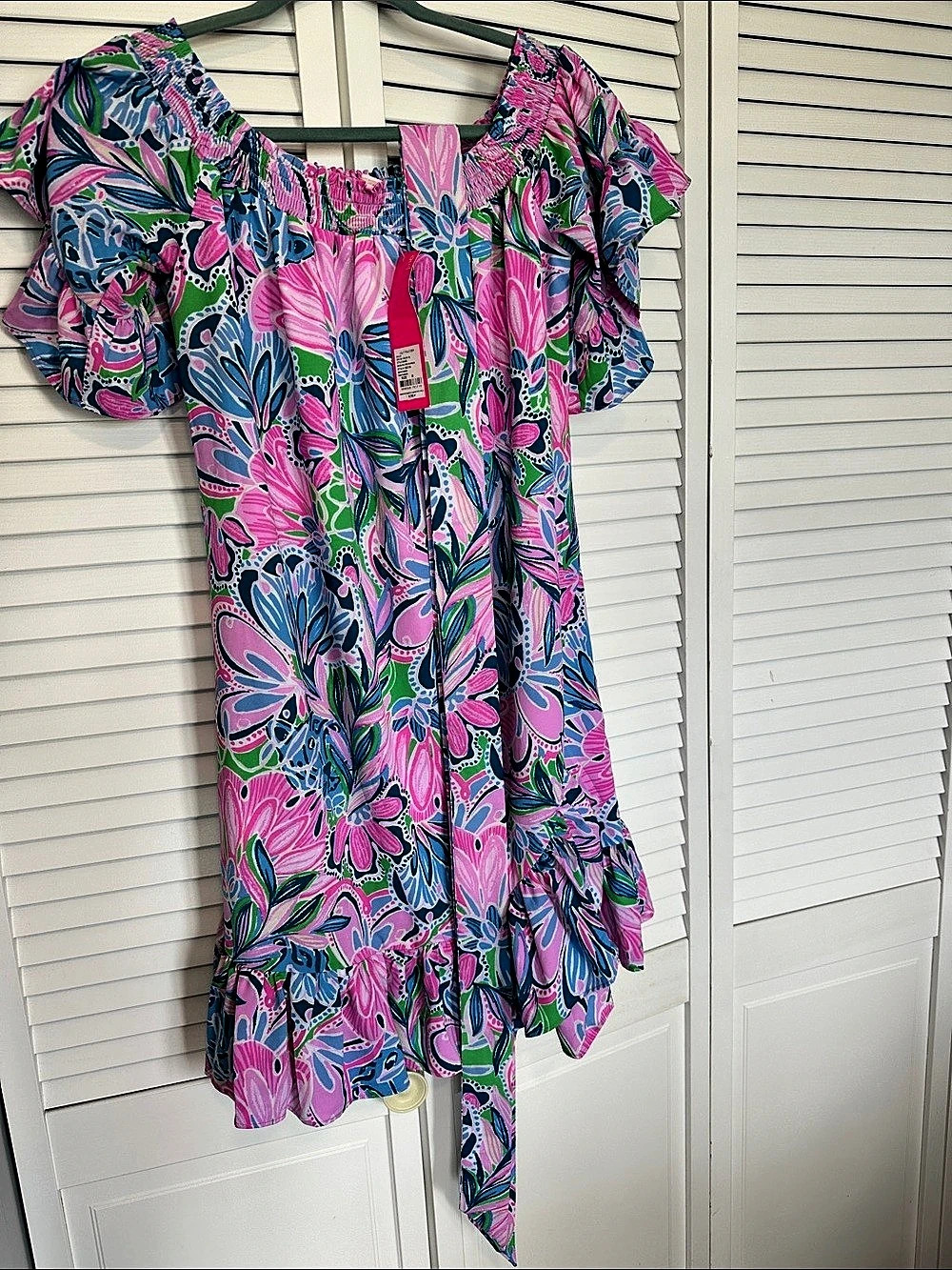 Lilly Pulitzer Ruffle Sleeve Dress Floral in Pink & Blue